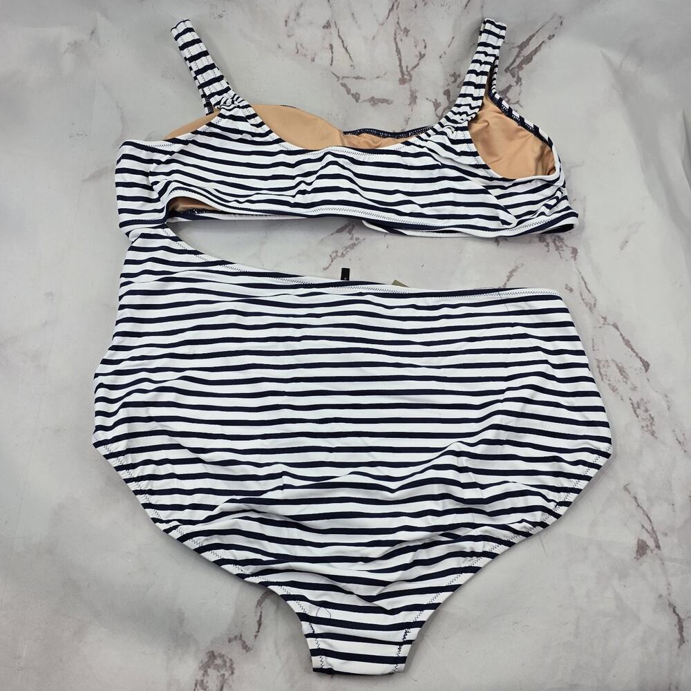 J Crew One Piece 24 3X Blue Striped Square Neck Cut Out Bikini Swim Suit - Picture 4 of 11